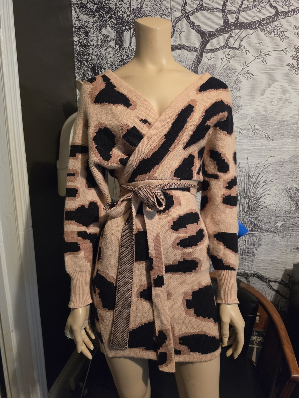Fashion Nova Spot Me If You Can Leopard Sweater Wrap Mini Dress - M